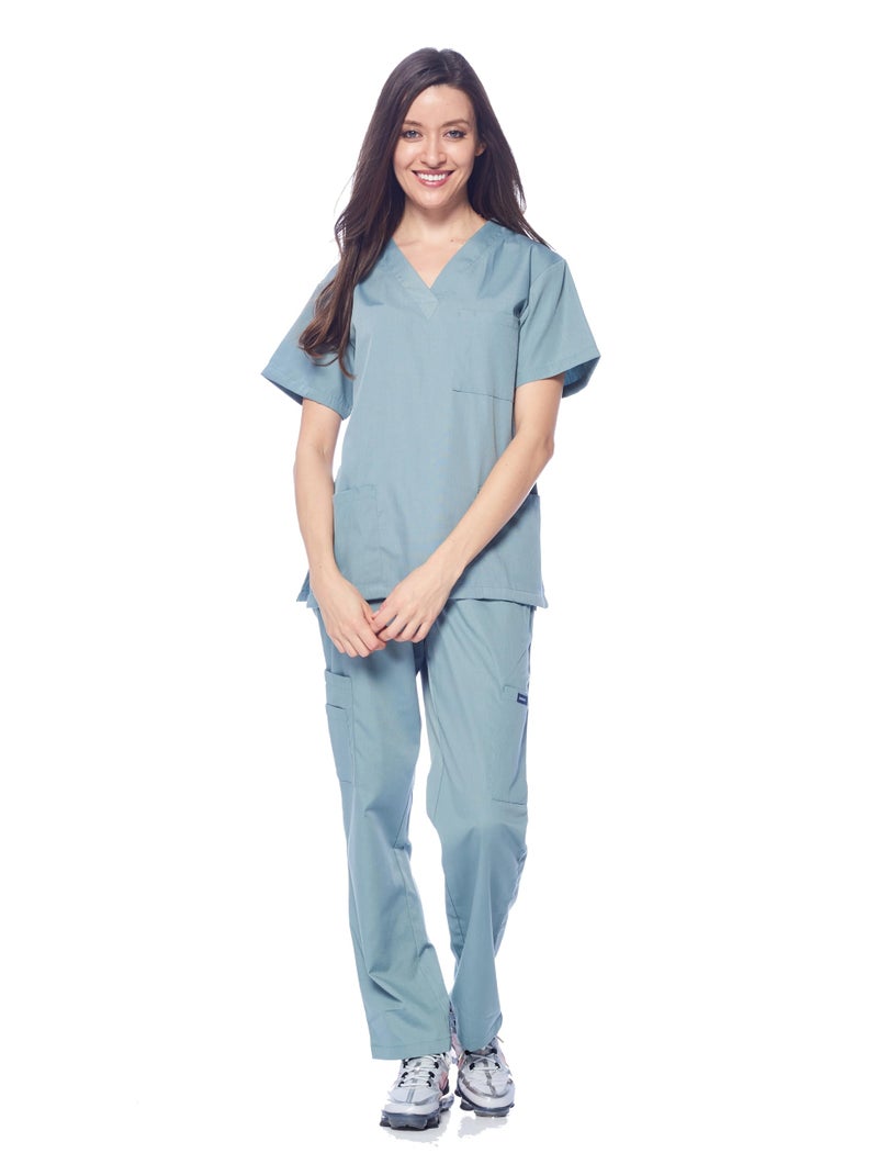 Dagacci Medical Uniform Woman and Man Scrub Set Unisex Medical Scrub Top and Pant, SEAFORM, XXL - Image 2